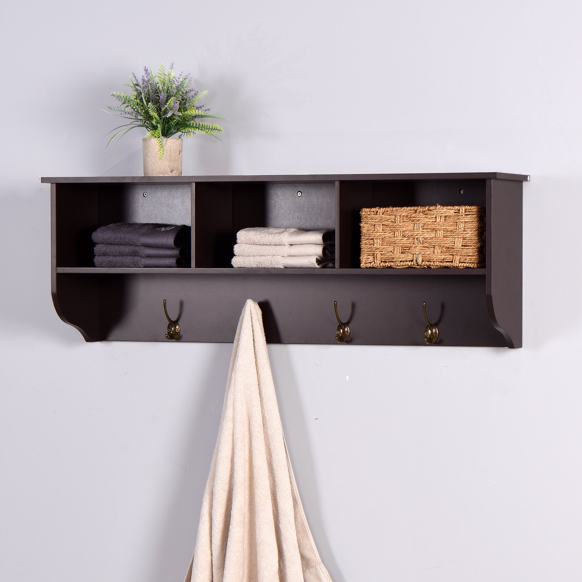 Espresso Entryway Wall Mounted Coat Rack With Dual Hooks Living Room