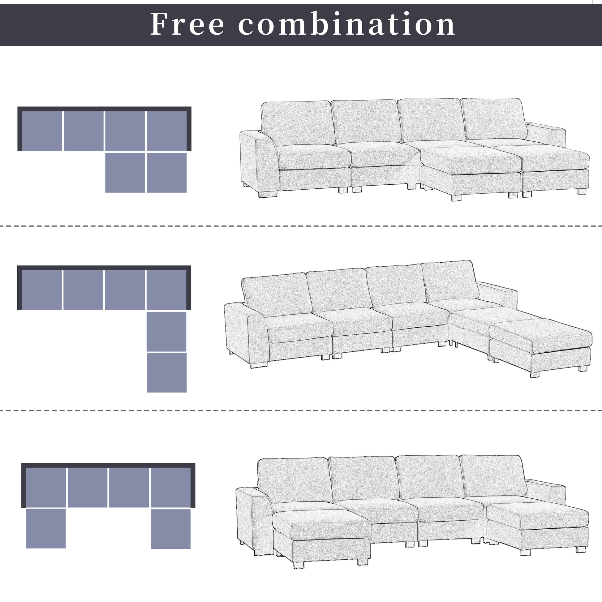 3 Pieces U Shaped Sofa With Removable Ottomans Beige Foam Polyester 6 Seat