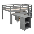 Low Study Twin Loft Bed With Cabinet And Rolling Portable Desk Gray Old Sku :Lp000113Aae Gray Solid Wood