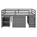 Low Study Twin Loft Bed With Cabinet And Rolling Portable Desk Gray Old Sku :Lp000113Aae Gray Solid Wood