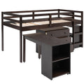Low Study Twin Loft Bed With Cabinet And Rolling Portable Desk Espresso Old Sku :Lp000113Aap Espresso Solid Wood