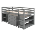 Low Study Twin Loft Bed With Cabinet And Rolling Portable Desk Gray Old Sku :Lp000113Aae Gray Solid Wood