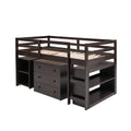 Low Study Twin Loft Bed With Cabinet And Rolling Portable Desk Espresso Old Sku :Lp000113Aap Espresso Solid Wood