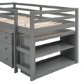 Low Study Twin Loft Bed With Cabinet And Rolling Portable Desk Gray Old Sku :Lp000113Aae Gray Solid Wood