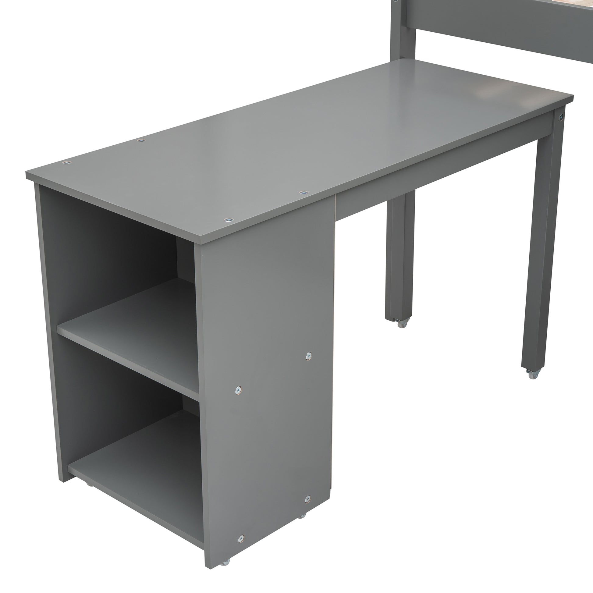 Low Study Twin Loft Bed With Cabinet And Rolling Portable Desk Gray Old Sku :Lp000113Aae Gray Solid Wood