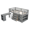Low Study Twin Loft Bed With Cabinet And Rolling Portable Desk Gray Old Sku :Lp000113Aae Gray Solid Wood