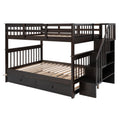 Stairway Full Over Full Bunk Bed With Twin Size Trundle, Storage And Guard Rail For Bedroom, Dorm Espresso Old Sku :Lp001210Aap Espresso Solid Wood