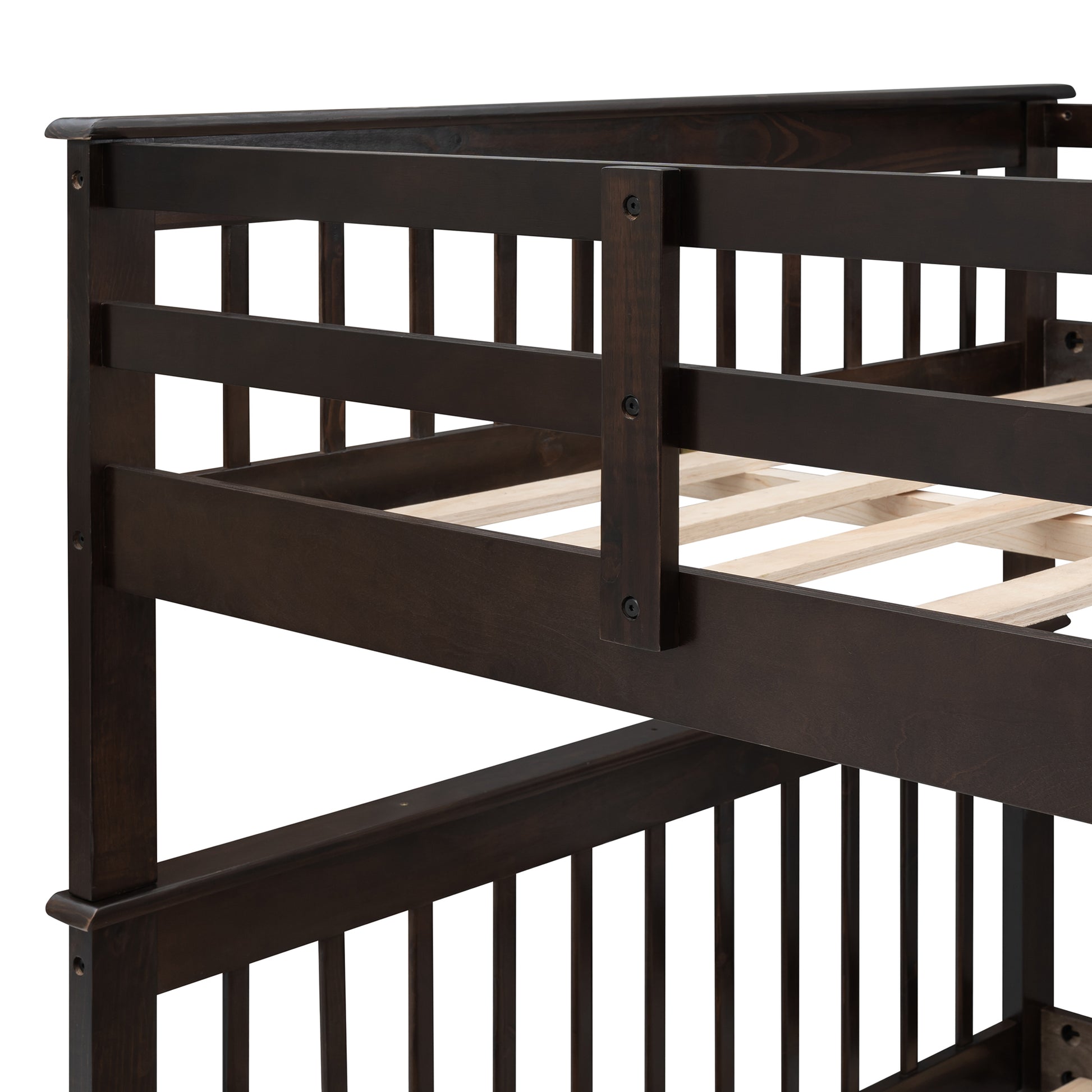 Stairway Full Over Full Bunk Bed With Twin Size Trundle, Storage And Guard Rail For Bedroom, Dorm Espresso Old Sku :Lp001210Aap Espresso Solid Wood