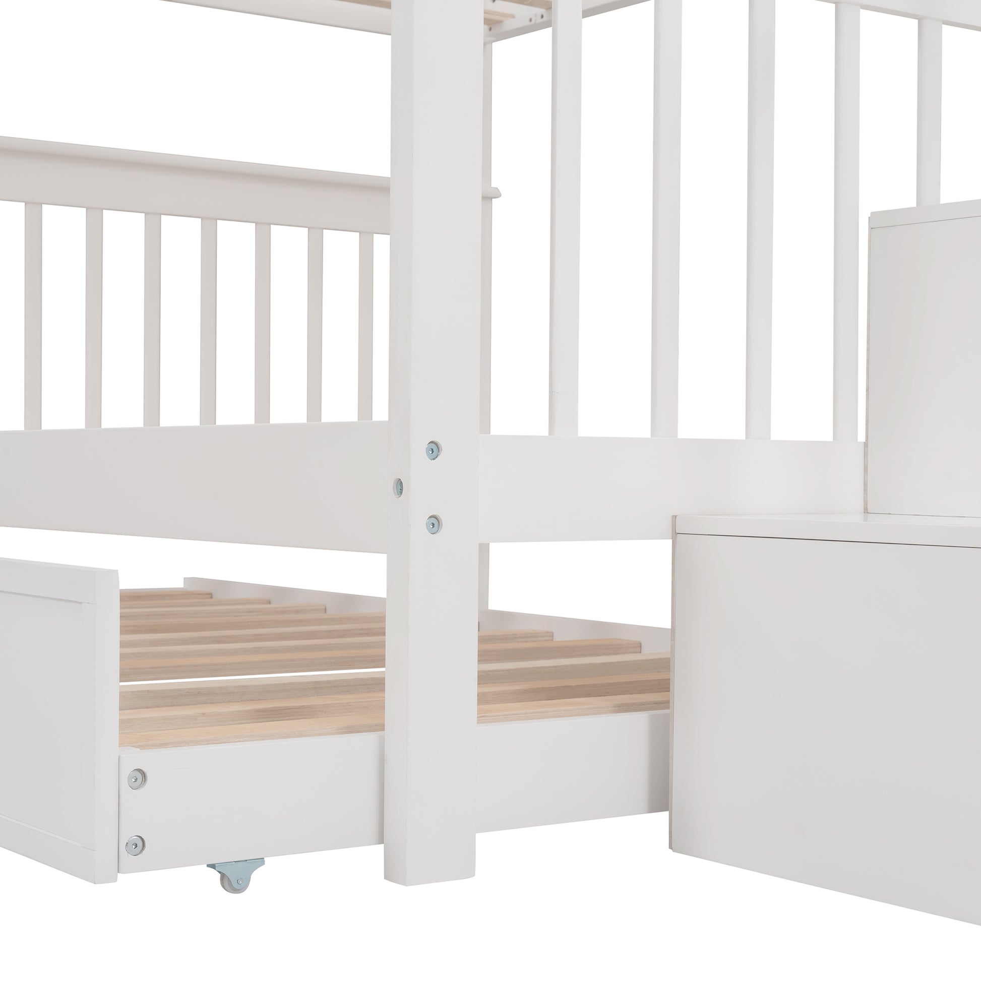 Stairway Full Over Full Bunk Bed With Twin Size Trundle, Storage And Guard Rail For Bedroom, Dorm White Old Sku :Lp001210Aak White Solid Wood