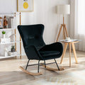 Velvet Fabric Padded Seat Rocking Chair With High Backrest And Armrests Black Foam Upholstered
