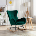 Velvet Fabric Padded Seat Rocking Chair With High Backrest And Armrests Green Foam Upholstered