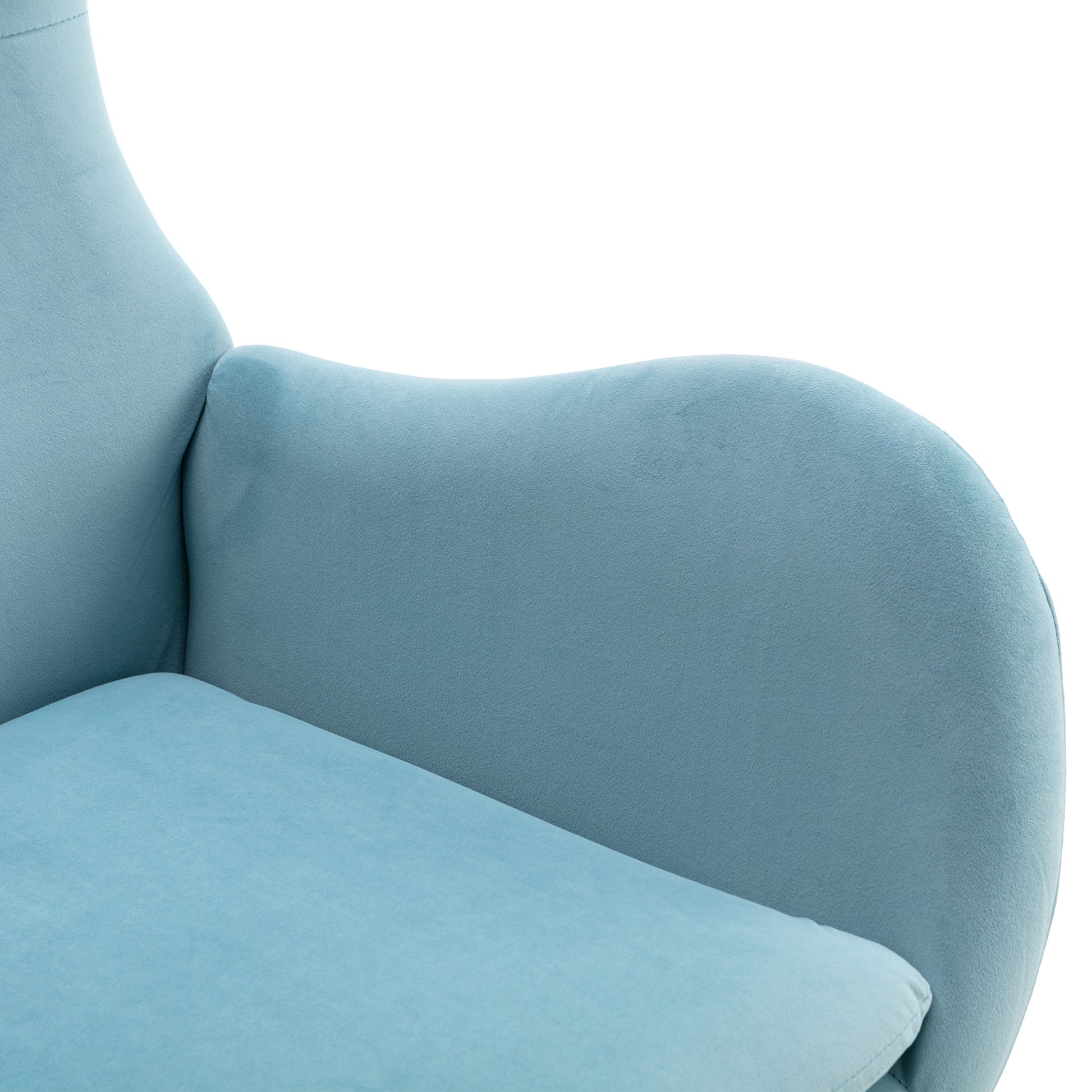 Velvet Fabric Padded Seat Rocking Chair With High Backrest And Armrests Light Blue Foam Upholstered