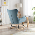 Velvet Fabric Padded Seat Rocking Chair With High Backrest And Armrests Light Blue Foam Upholstered