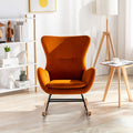 Velvet Fabric Padded Seat Rocking Chair With High Backrest And Armrests Orange Foam Upholstered