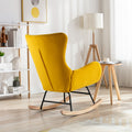 Velvet Fabric Padded Seat Rocking Chair With High Backrest And Armrests Yellow Foam Upholstered