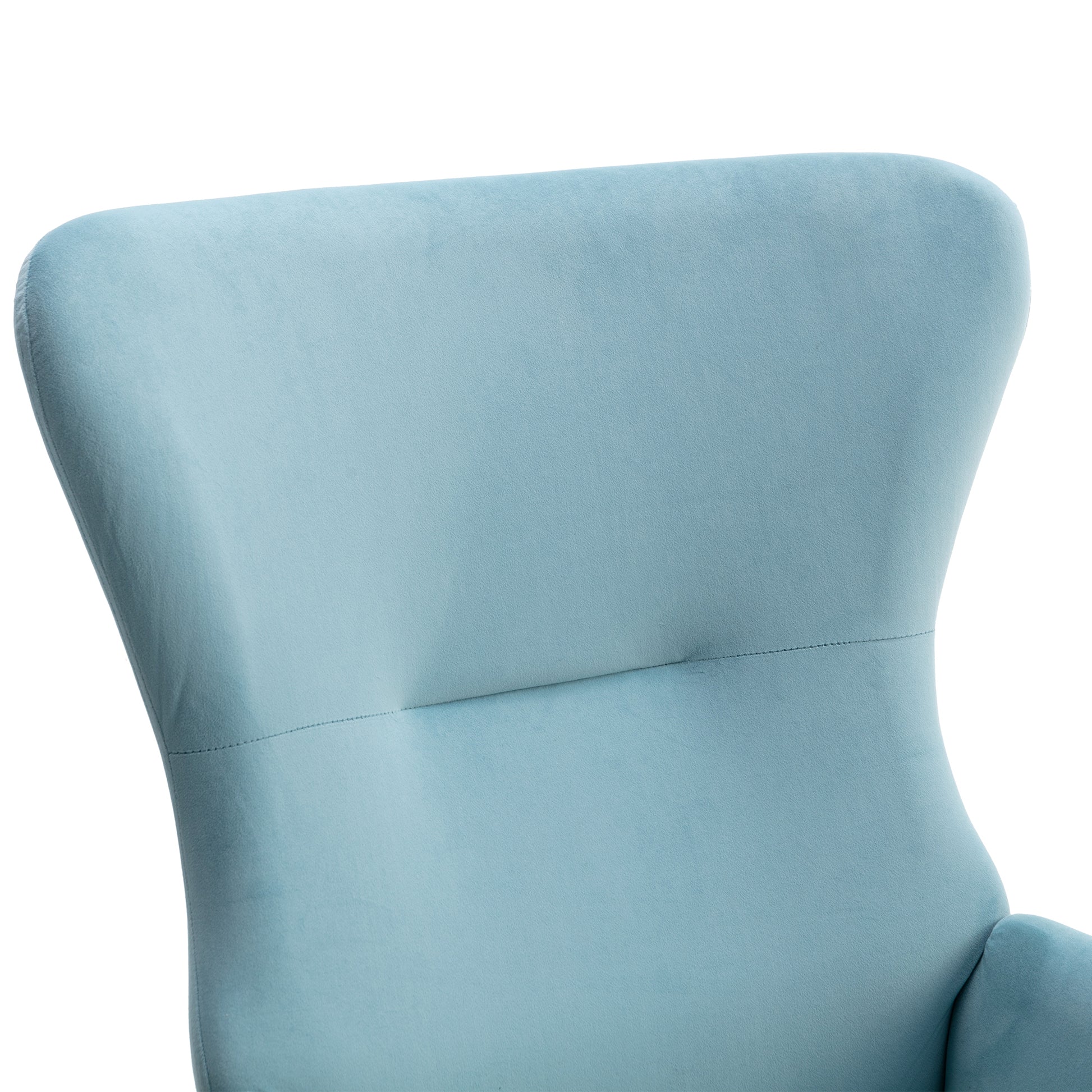 Velvet Fabric Padded Seat Rocking Chair With High Backrest And Armrests Light Blue Foam Upholstered