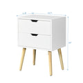 Side Table With 2 Drawer And Rubber Wood Legs, Mid Century Modern Storage Cabinet For Bedroom Living Room Furniture, White White Mdf