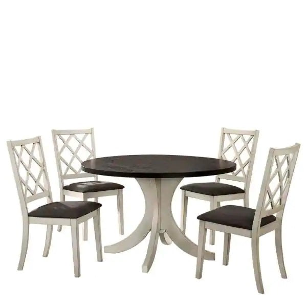 Antique White Solid wood Set of 2 Chairs Unique Design geometric-antique white-white-dining