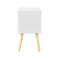 Side Table With 2 Drawer And Rubber Wood Legs, Mid Century Modern Storage Cabinet For Bedroom Living Room Furniture, White White Mdf