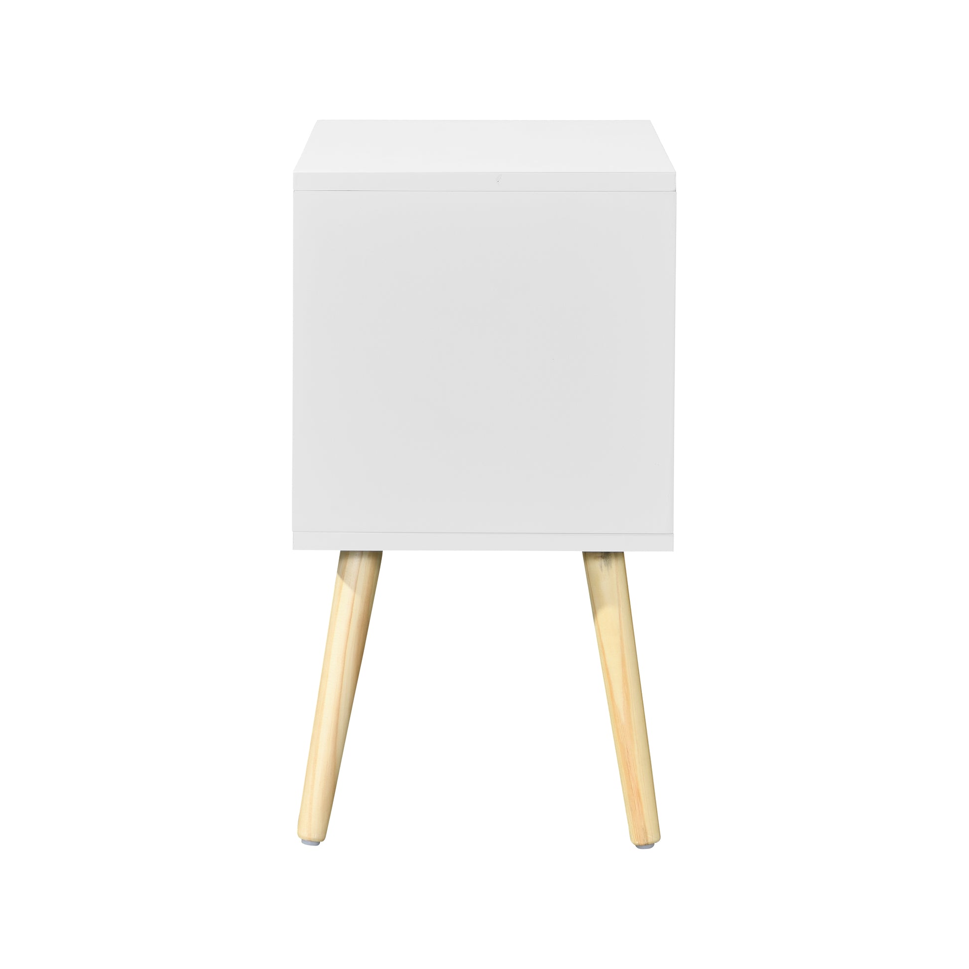 Side Table With 2 Drawer And Rubber Wood Legs, Mid Century Modern Storage Cabinet For Bedroom Living Room Furniture, White White Mdf