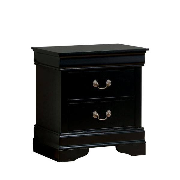 1Pc Nightstand Black Louis Philippe Solid Wood English Dovetail Construction Antique Nickle Hanging Pulls Black 2 Drawers Bedroom Bedside Cabinet Contemporary,Modern,Transitional Rubberwood Drawers Black Solid Wood