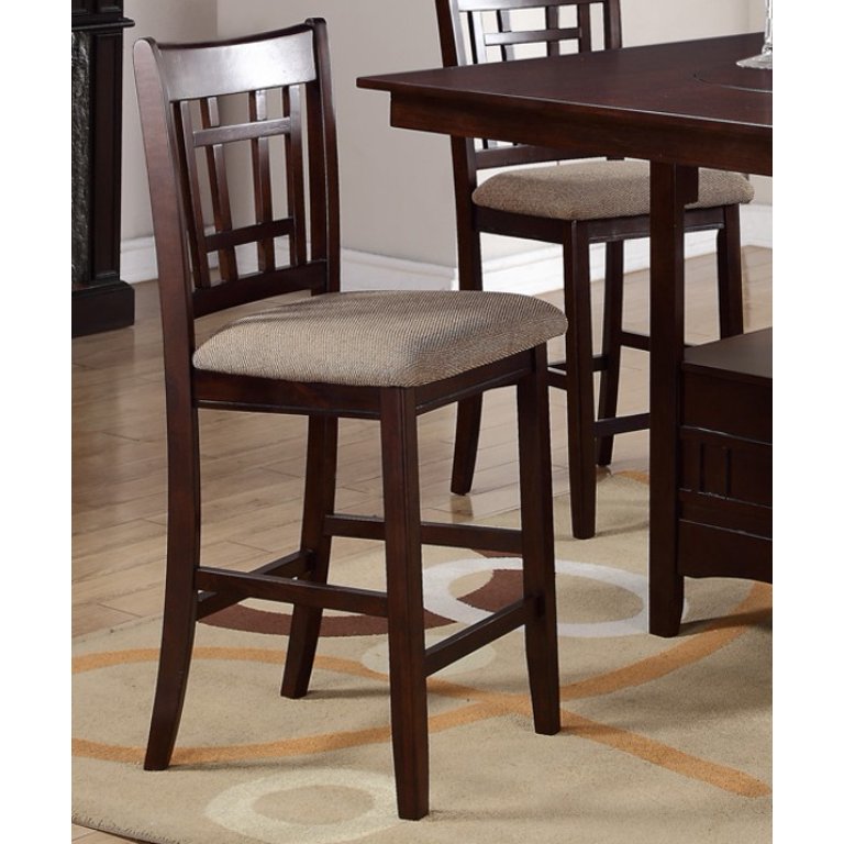 Contemporary Dining Room Counter Height 5Pc Dining Set Round Table W Leaf & 4X Side Chairs Dark Rosy Brown Finish Solid Wood Light Brown Wood Dining Room Solid Wood Rubberwood Round Dining Table With Chair Wood Wood Brown Mix Seats 4 42 Inches Drop Leaf