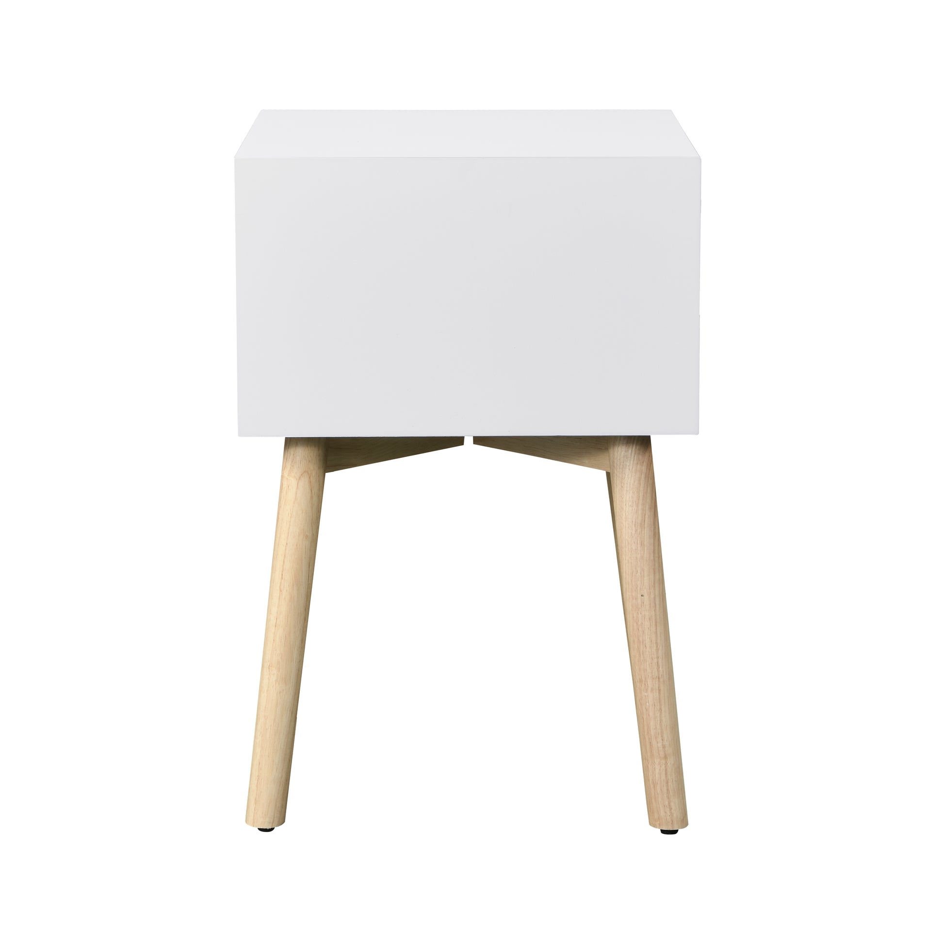 Zfztimber Side Table,Bedside Table With 2 Drawers And Rubber Wood Legs, Mid Century Modern Storage Cabinet For Bedroom Living Room, White White Mdf