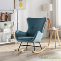 Velvet Fabric Padded Seat Rocking Chair With High Backrest And Armrests Light Blue Foam Upholstered