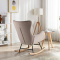 Velvet Fabric Padded Seat Rocking Chair With High Backrest And Armrests Beige Foam Upholstered