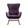 Velvet Fabric Padded Seat Rocking Chair With High Backrest And Armrests Purple Foam Upholstered