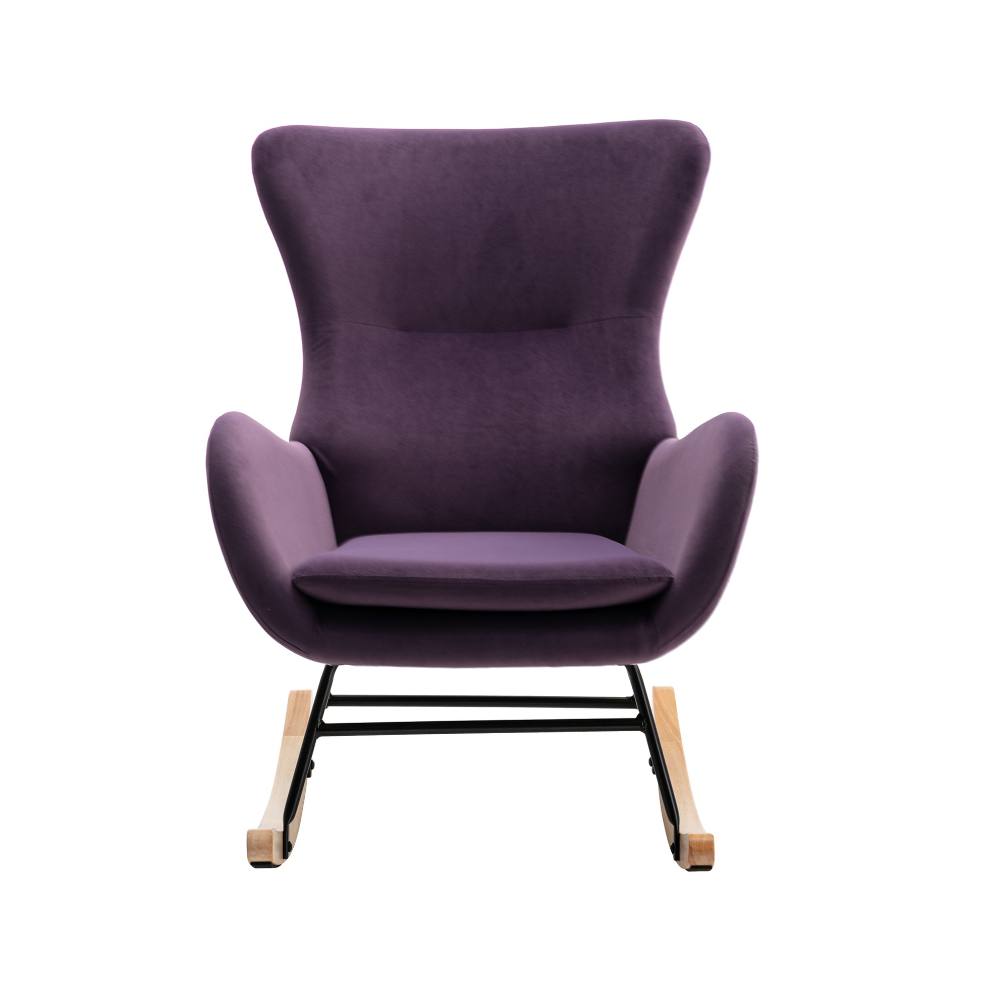 Velvet Fabric Padded Seat Rocking Chair With High Backrest And Armrests Purple Foam Upholstered