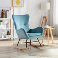 Velvet Fabric Padded Seat Rocking Chair With High Backrest And Armrests Light Blue Foam Upholstered