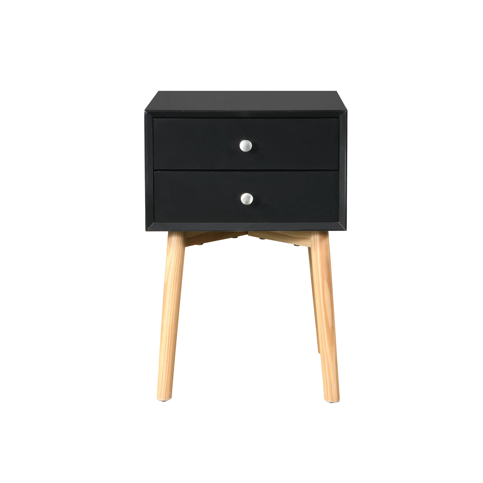 Zfztimber Side Table,Bedside Table With 2 Drawers And Rubber Wood Legs, Mid Century Modern Storage Cabinet For Bedroom Living Room, Black Black Mdf