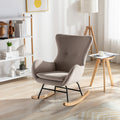 Velvet Fabric Padded Seat Rocking Chair With High Backrest And Armrests Beige Foam Upholstered