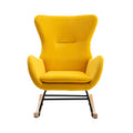 Velvet Fabric Padded Seat Rocking Chair With High Backrest And Armrests Yellow Foam Upholstered