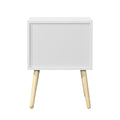 Side Table With 2 Drawer And Rubber Wood Legs, Mid Century Modern Storage Cabinet For Bedroom Living Room Furniture, White White Mdf