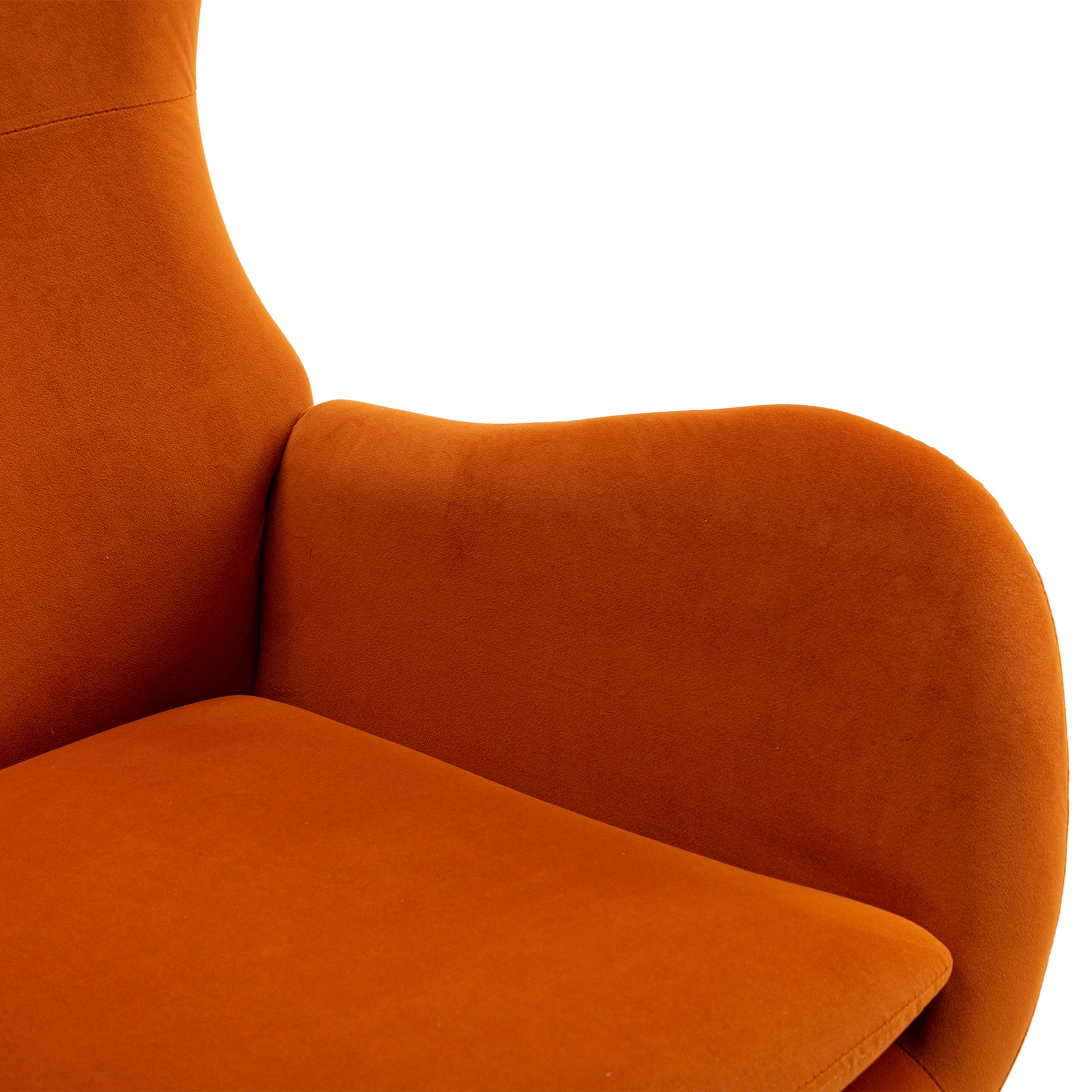Velvet Fabric Padded Seat Rocking Chair With High Backrest And Armrests Orange Foam Upholstered