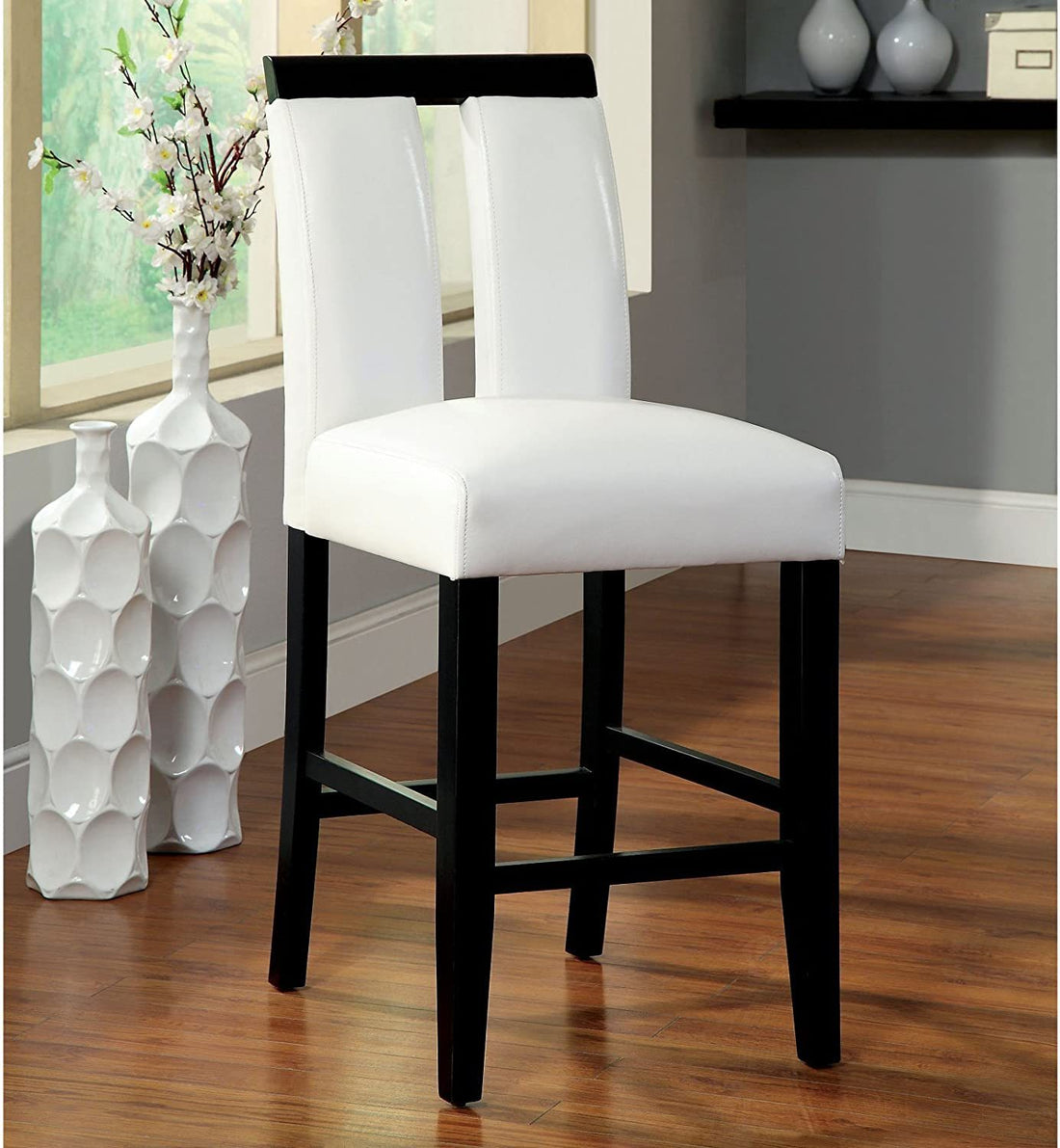 Set Of 2 Chairs Black And Whitebeautiful Padded Counter Height Chairs Slit Back Design Kitchen Dining Room Furniture White Dining Room Contemporary,Modern Dining Chairs Rubberwood Solid Wood