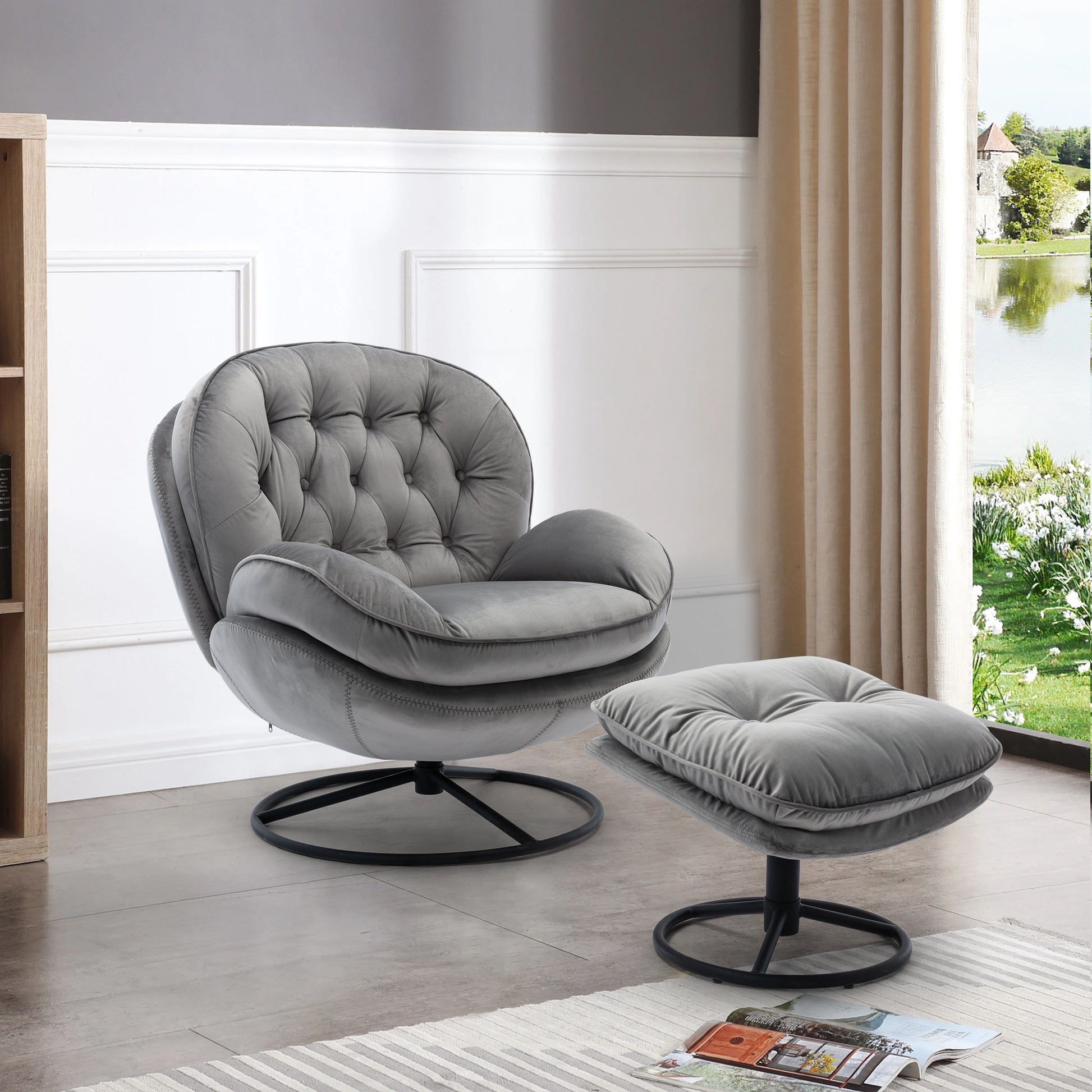 Accent Chair Tv Chair Living Room Chair Grey With Ottoman Gray Upholstered