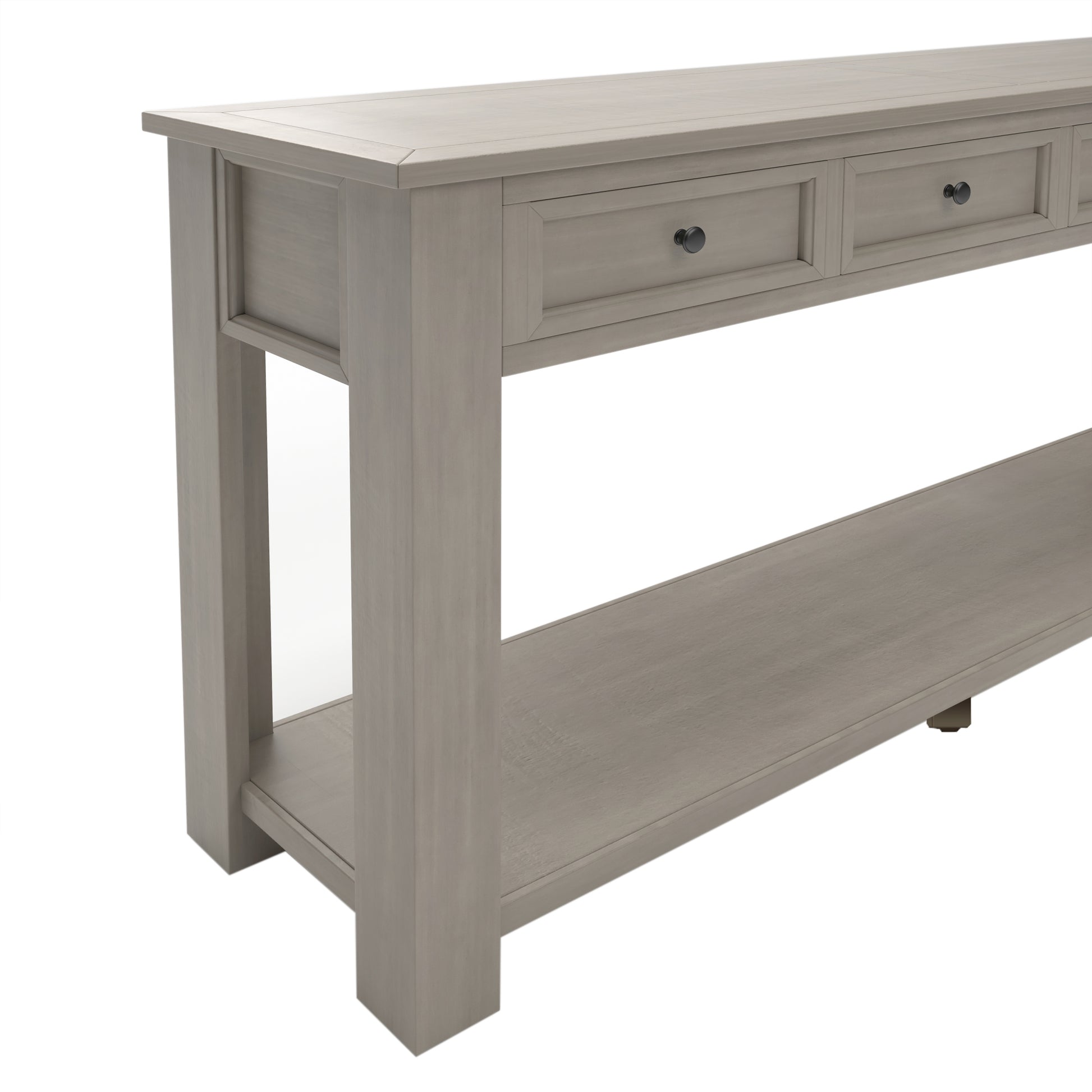 Console Table Sofa Table With Storage Drawers And Bottom Shelf For Entryway Hallway Gray Wash Gray Wash Solid Wood