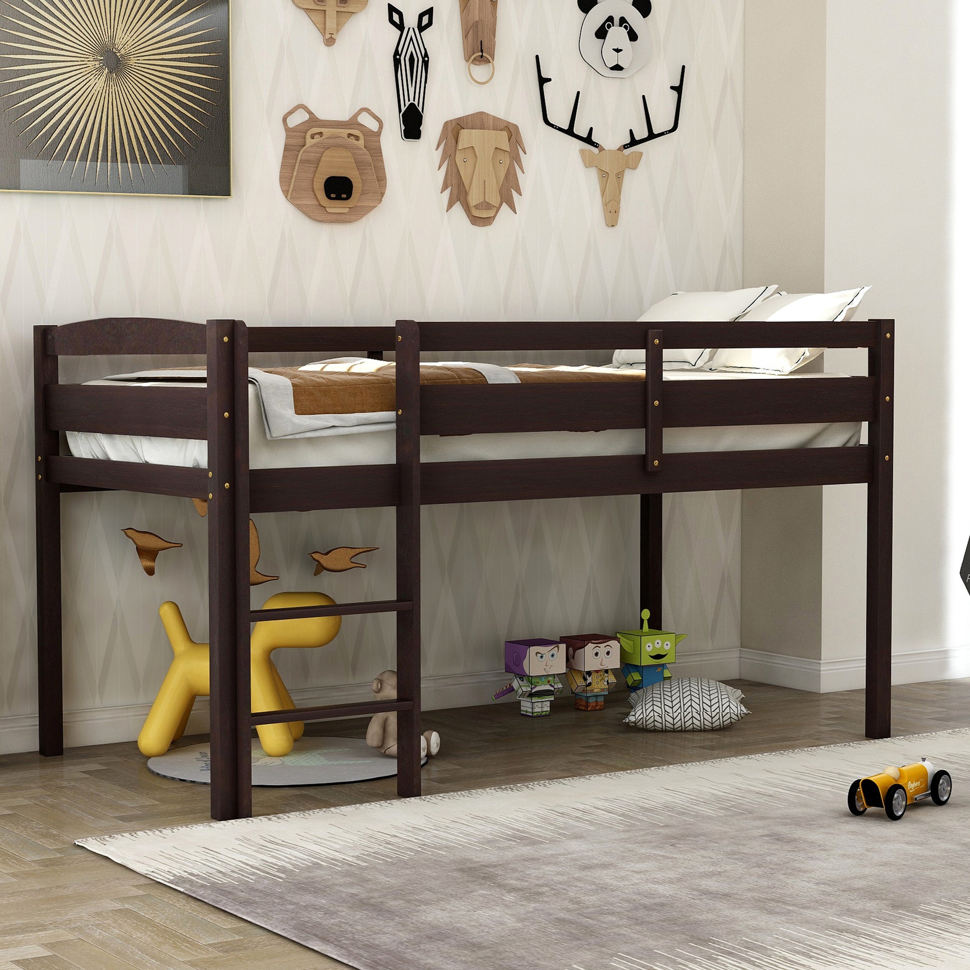 Twin Wood Loft Bed Low Loft Beds With Ladder,Twin,Espresso Old Sku :Wf192082Aap Espresso Solid Wood