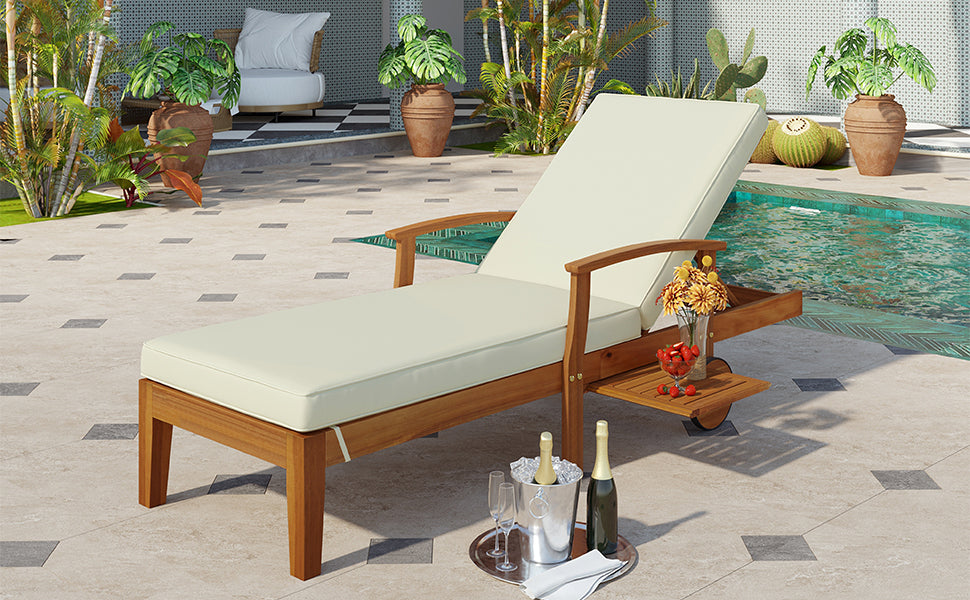 Outdoor Solid Wood 78.8" Chaise Lounge Patio