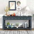 Console Table Sofa Table With Storage Drawers And Bottom Shelf For Entryway Hallway Navy Navy Solid Wood