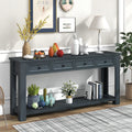 Console Table Sofa Table With Storage Drawers And Bottom Shelf For Entryway Hallway Navy Navy Solid Wood