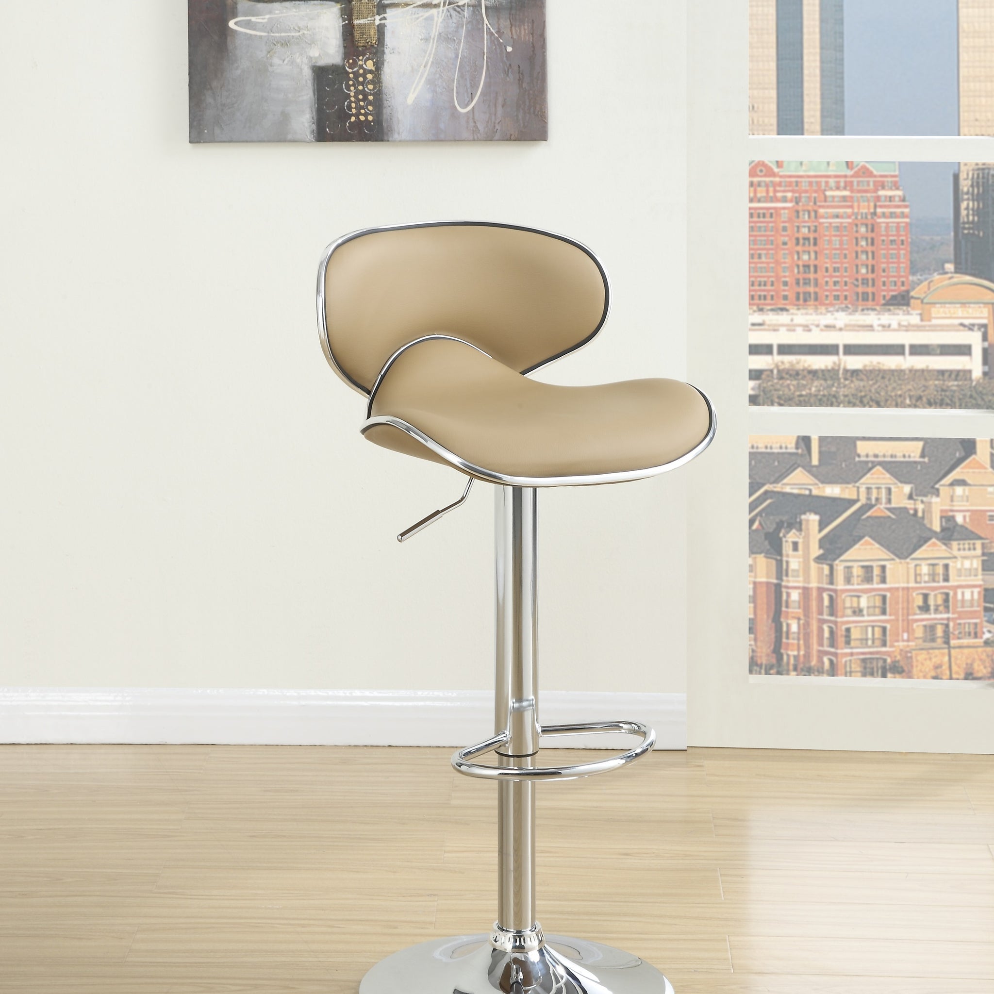 Brown Faux Leather PVC Bar Stool Counter Height Chairs brown-dining room-contemporary-modern-metal