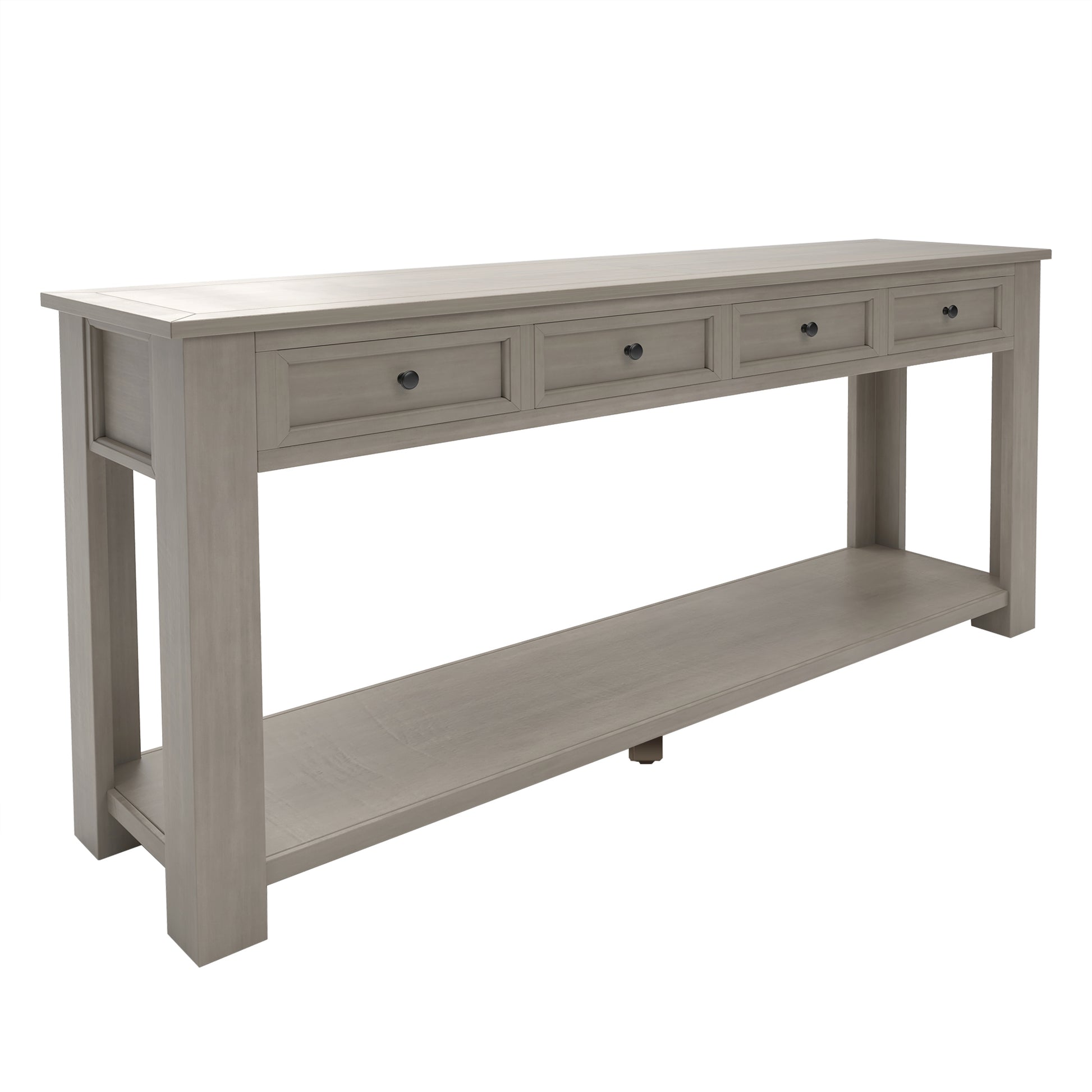 Console Table Sofa Table With Storage Drawers And Bottom Shelf For Entryway Hallway Gray Wash Gray Wash Solid Wood