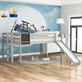 Full Size Loft Bed Wood Bed With Slide, Stair And Chalkboard,Gray Old Sku:Wf282116Aae Gray Solid Wood