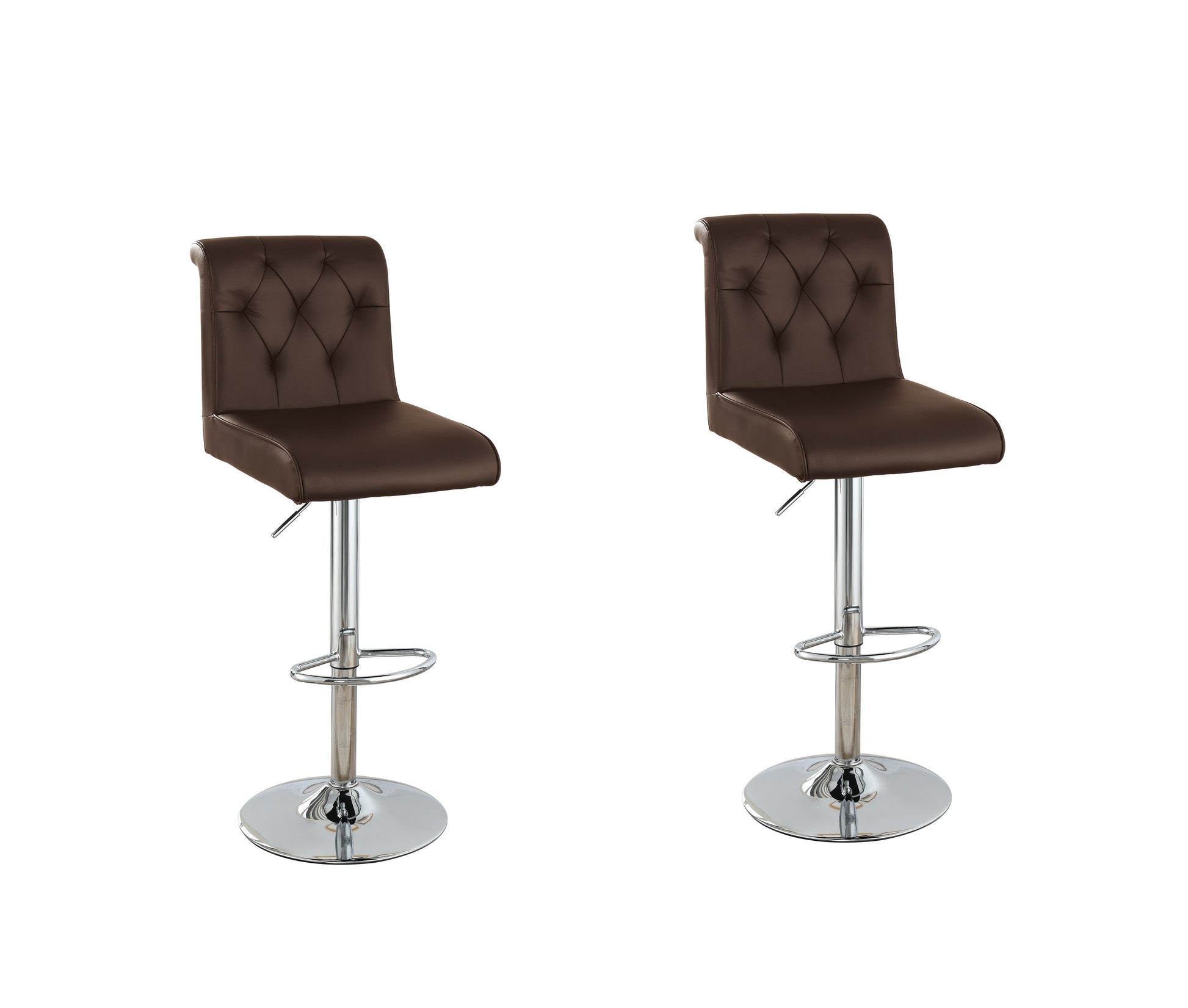 Adjustable Bar Stool Gas Lift Chair Espresso Faux Leather Tufted Chrome Base Modern Set Of 2 Chairs Dining Kitchen Espresso Dining Room Contemporary,Modern Bar Stools Tufted Back Metal