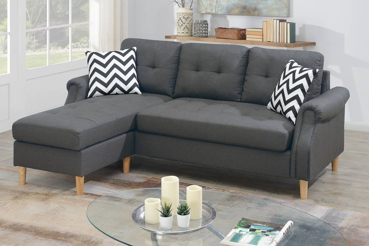 Living Room Corner Sectional Blue Grey Polyfiber Chaise Sofa Reversible Sectional Light Grey Blue Wood Primary Living Space Tufted Back Contemporary,Modern L Shaped Rolled Arms Solid Wood 4 Seat