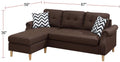 Living Room Corner Sectional Dark Coffee Polyfiber Chaise Sofa Reversible Sectional Coffee Primary Living Space Tufted Back Contemporary,Modern L Shaped Rubberwood Rolled Arms Solid Wood 4 Seat